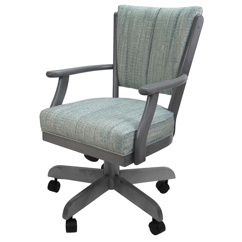 Classic Caster Solid Wood Dining Chair - Watusi Aquatint Teal Fabric - Gray Wood