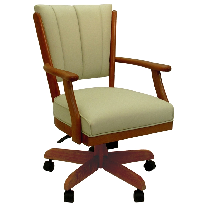 Classic Caster Solid Wood Dining Chair - Ocean Beige Vinyl - Honey Wood