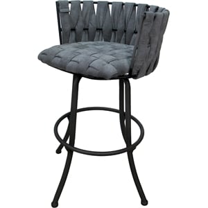 Metalona Extra Tall Bar Stool 34&quot Seat - Mojave Gray Fabric - Black Metal Base