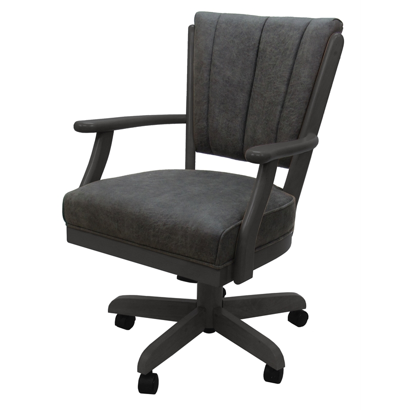 Classic Caster Solid Wood Dining Chair - NW Elk Charcoal Fabric - Dark Grey