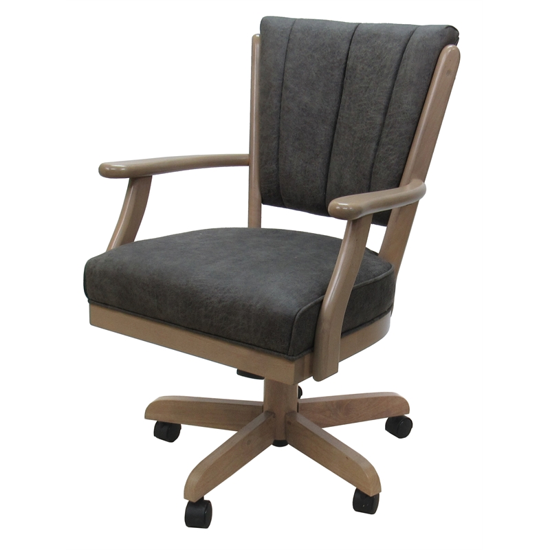 Classic Caster Solid Wood Dining Chair - NW Elk Charcoal Fabric - White Wash