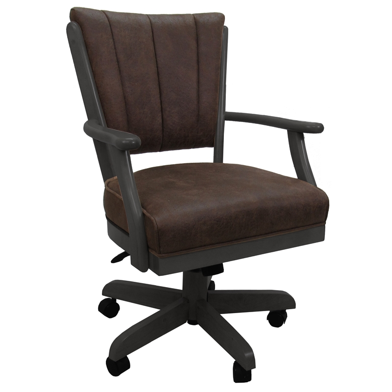 Classic Caster Solid Wood Dining Chair - NW Whiskey Brown Fabric - Dark Grey