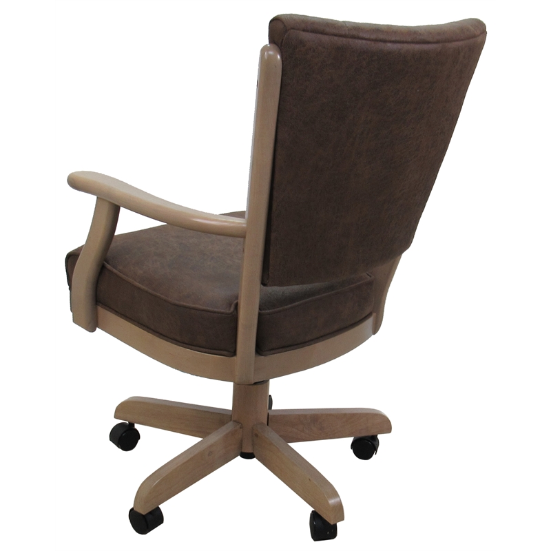 Classic Caster Solid Wood Dining Chair - NW Whiskey Brown Fabric - White Wash
