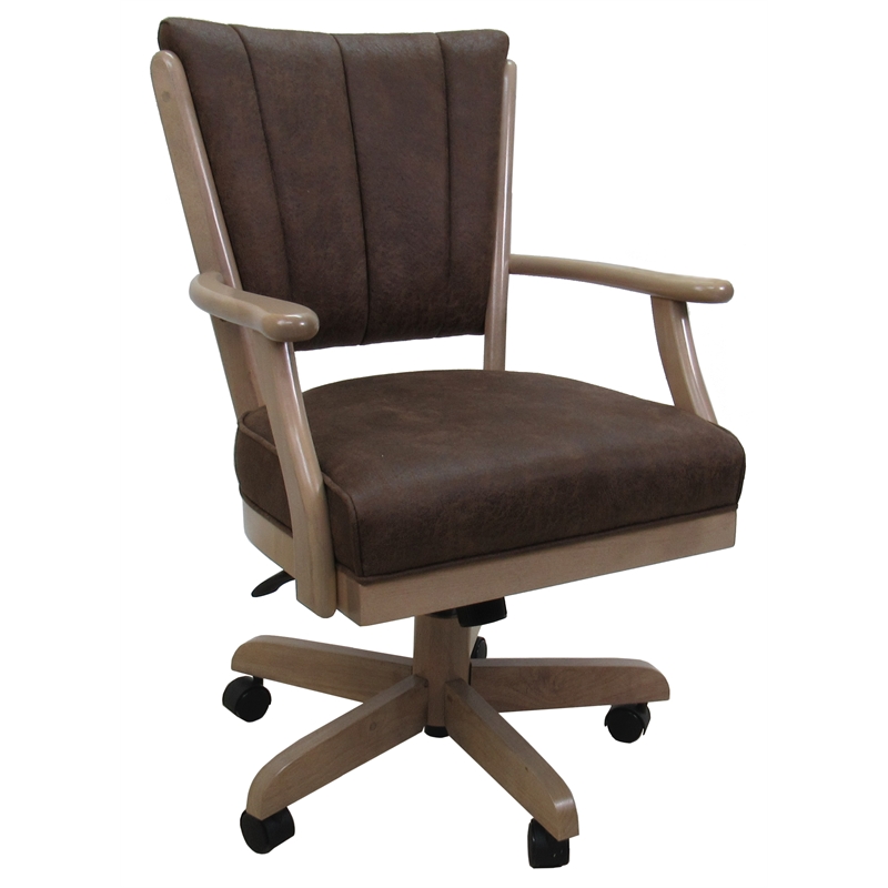 Classic Caster Solid Wood Dining Chair - NW Whiskey Brown Fabric - White Wash