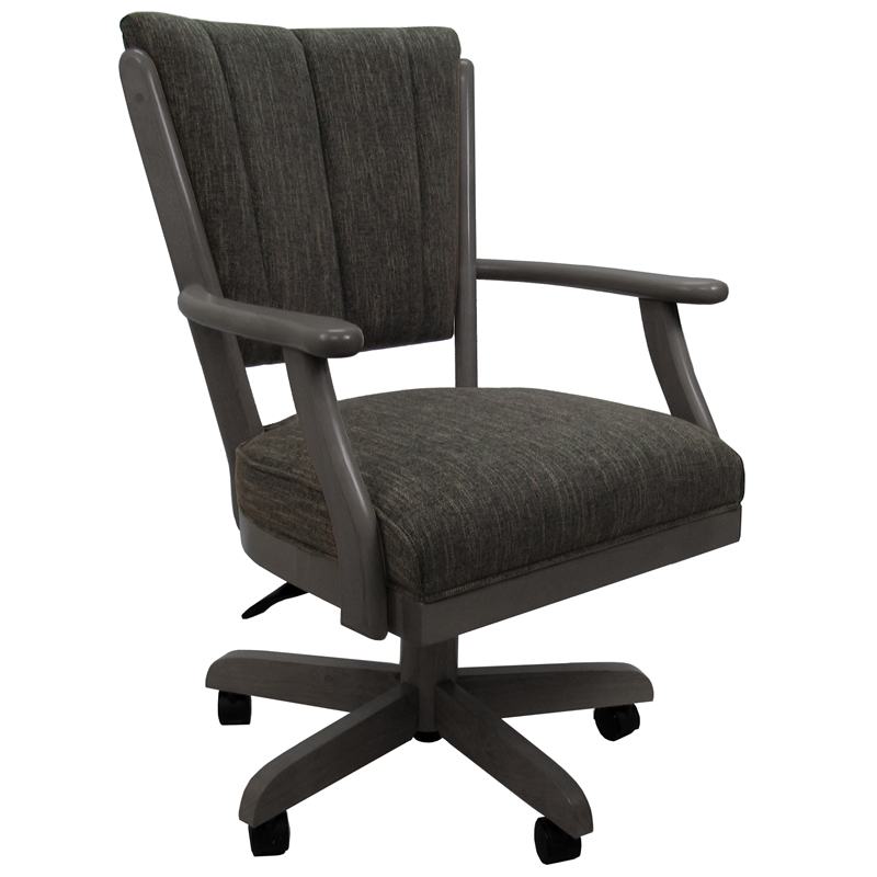 Classic Caster Solid Wood Dining Chair - Sanora Brown Fabric - Dark Grey