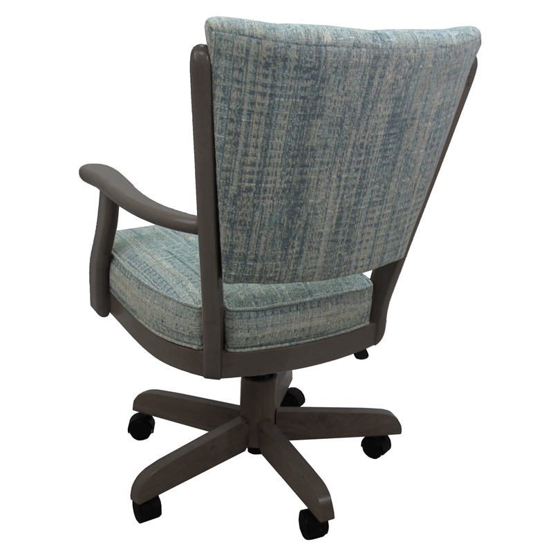 Classic Caster Solid Wood Dining Chair - Watusi Aquatint Teal Fabric - Dark Grey
