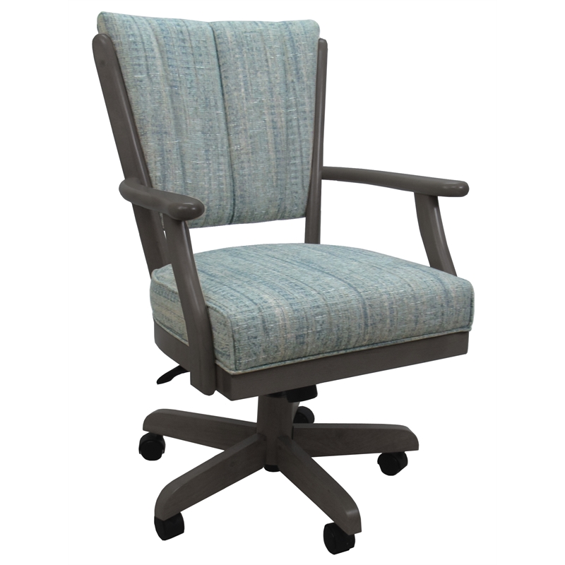 Classic Caster Solid Wood Dining Chair - Watusi Aquatint Teal Fabric - Dark Grey