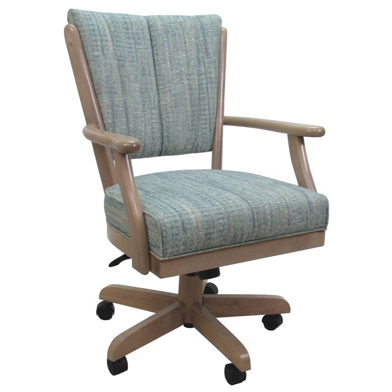 Classic Caster Solid Wood Dining Chair - Aquatint Teal Fabric  - White Wash