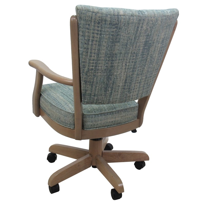 Classic Caster Solid Wood Dining Chair - Aquatint Teal Fabric  - White Wash