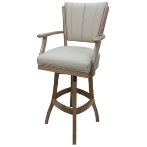 Classic Wood Swivel Counter 26&quot Stool with Arms - Ocean Beige Vinyl - Whitewash