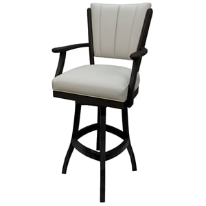 Classic Solid Wood Swivel Extra Tall 34&quot Bar Stool Arms - Beige Vinyl - Black