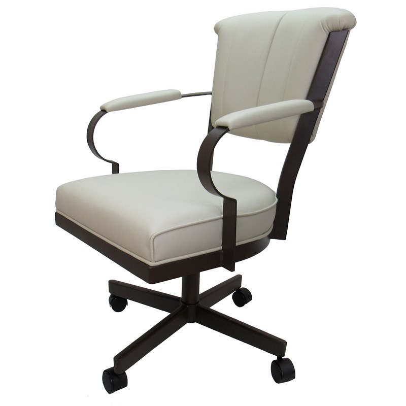 Miami Swivel Caster Chair Reading Base - Ocean Beige Vinyl - Brown Metal