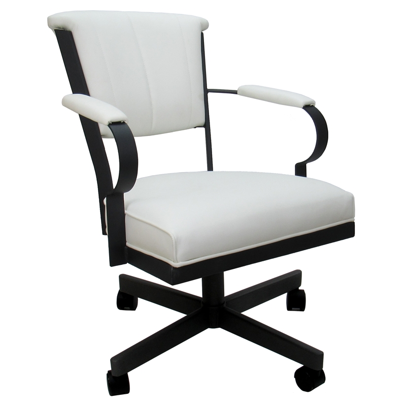 Miami Swivel Caster Chair Reading Base - White Vinyl - Black Metal