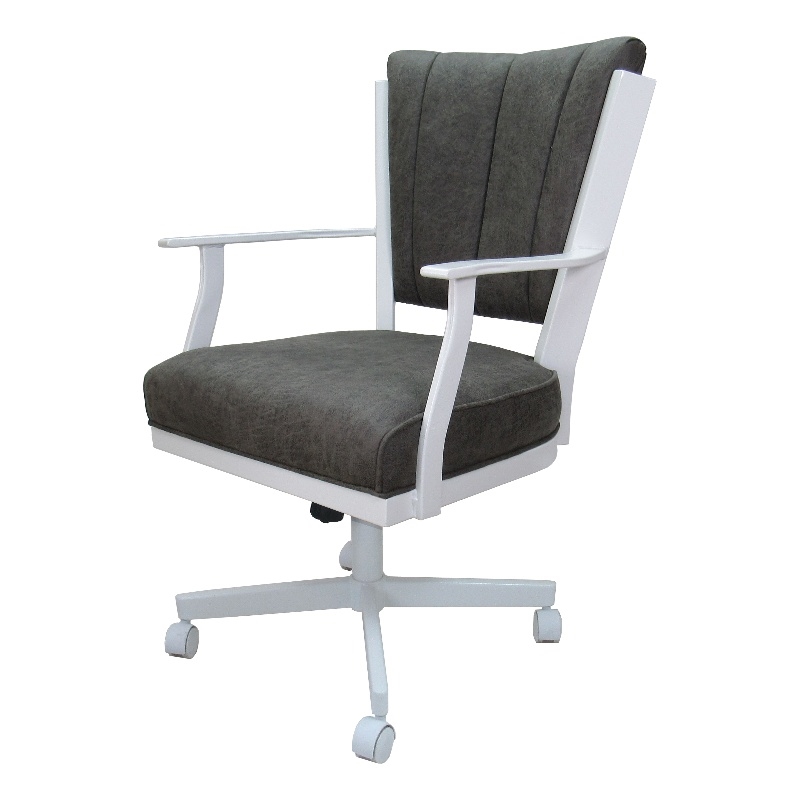 Montana Swivel Dining Caster Chair - NW Elk Charcoal Fabric - White Metal