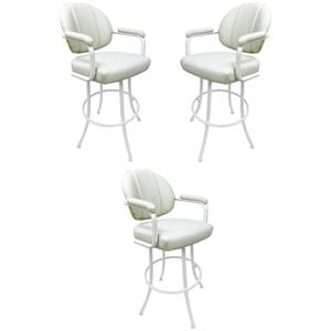 Home Square 26&quot Vinyl Swivel Counter Stool in Beige and White - Set of 3
