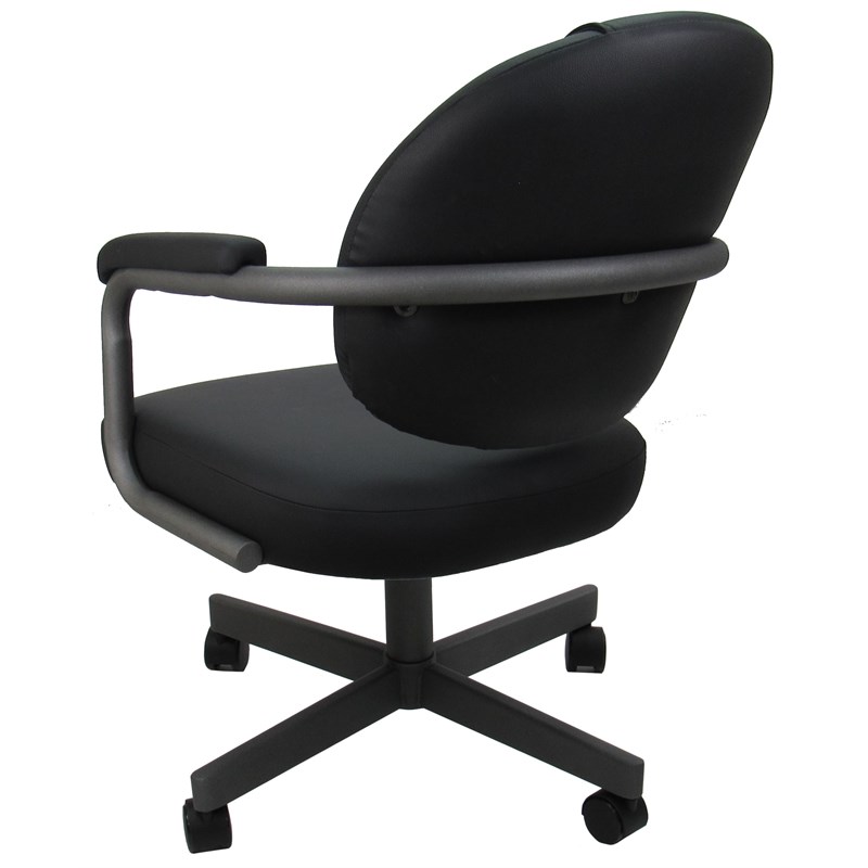 Swivel Dining Caster Chair - M-70 - Black Vinyl - Gray Metal Base
