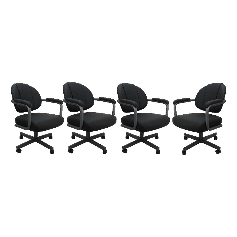 4 - Swivel Metal Dining Caster Chair M-70 - Black Vinyl - Grey