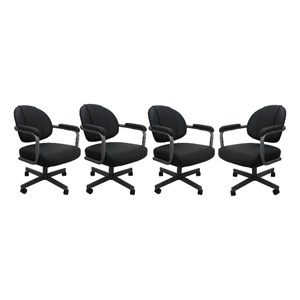 4 - Swivel Metal Dining Caster Chair M-70 - Black Vinyl - Grey