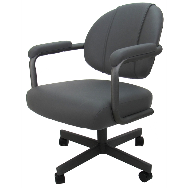 4 - Swivel Metal Dining Caster Chair M-70 - Grey Vinyl - Grey