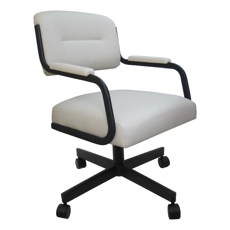 Swivel Metal Caster Dining Chair M-110 - Ocean Beige Vinyl - Grey