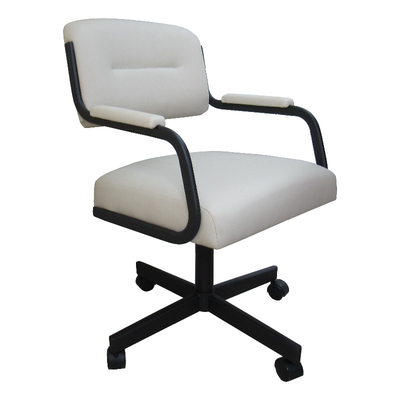 Swivel Metal Caster Dining Chair M-110 - Ocean Beige Vinyl - Brown