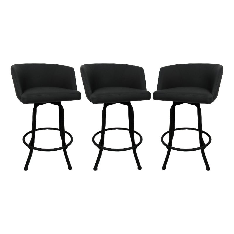 Tobias Designs Swivel Extra Tall Vinyl & Metal Bar Stool in Black Set of 3