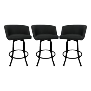 Tobias Designs Swivel Extra Tall Vinyl & Metal Bar Stool in Black Set of 3