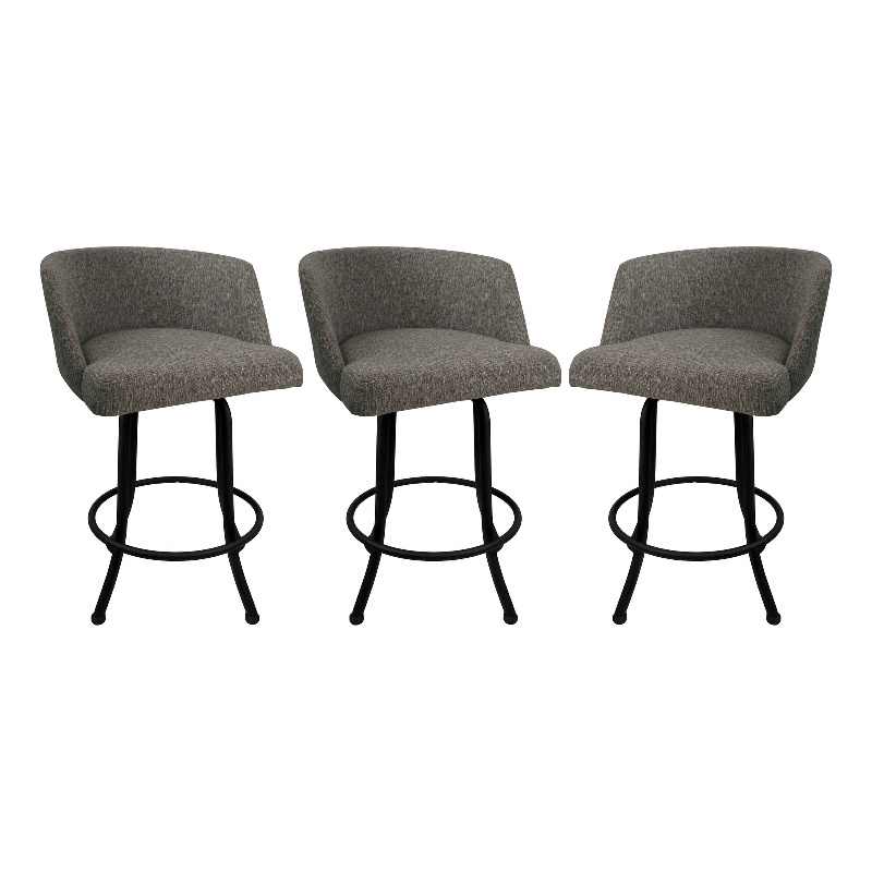Tobias Designs Swivel Extra Tall Fabric & Metal Bar Stool Black/Gray Set of 3