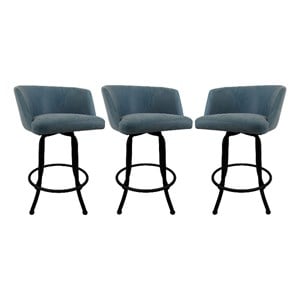 Tobias Designs Swivel Extra Tall Vinyl & Metal Bar Stool Black/Blue Set of 3