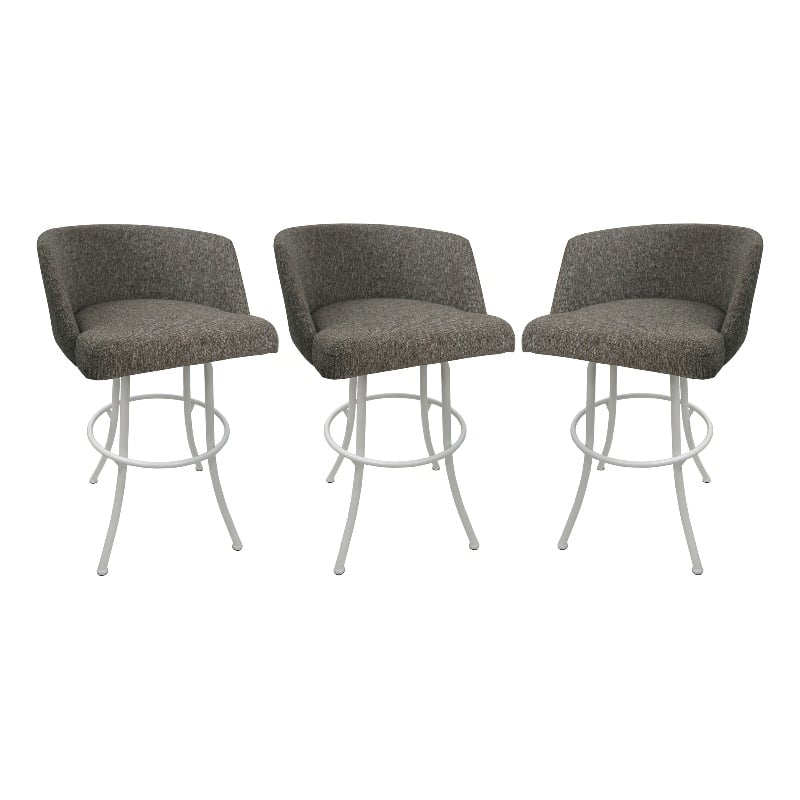 Tobias Designs Swivel Extra Tall Fabric & Metal Bar Stool White/Gray Set of 3