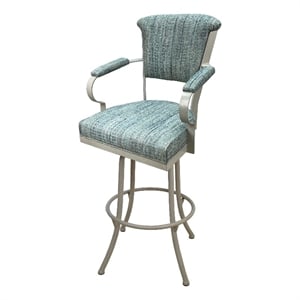 Tobias Designs Miami 34&quotH Fabric/Metal Bar Stools in Watusi Aquatint/Beige
