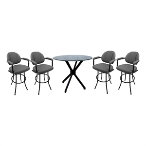 Crackle Glass Metal Pub Set - 30&quot Swivel Bar Stools M-70 - Grey Vinyl - Black