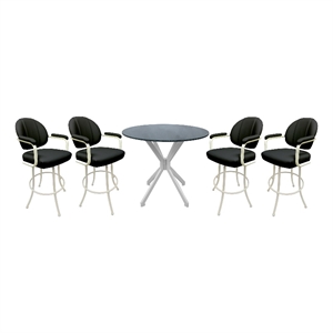 Crackle Glass Metal Pub Set 26&quot Swivel Counter Stools M-70 Black Vinyl - White