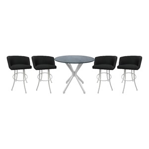 Crackle Glass Metal Pub Set 26&quot Swivel Counter Stools Joey Black Lava - White