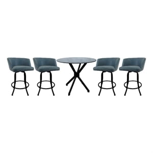 Crackle Glass Metal Pub Set 26&quot Swivel Counter Stools Joey Topaz - Black
