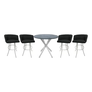 Crackle Glass Metal Pub Set 30&quot Swivel Bar Stools Joey Black Lava - White
