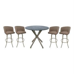 Crackle Glass Metal Pub Set 30&quot Swivel Bar Stools Joey Basin Beige - Beige