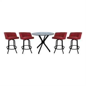 Crackle Glass Metal Pub Set 30&quot Swivel Bar Stools Joey Ruby - Black