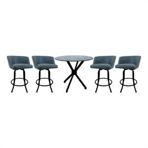 Crackle Glass Metal Pub Set 30&quot Swivel Bar Stools Joey Topaz - Black