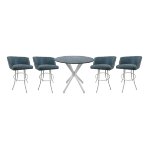 Crackle Glass Metal Pub Set 30&quot Swivel Bar Stools Joey Topaz - White