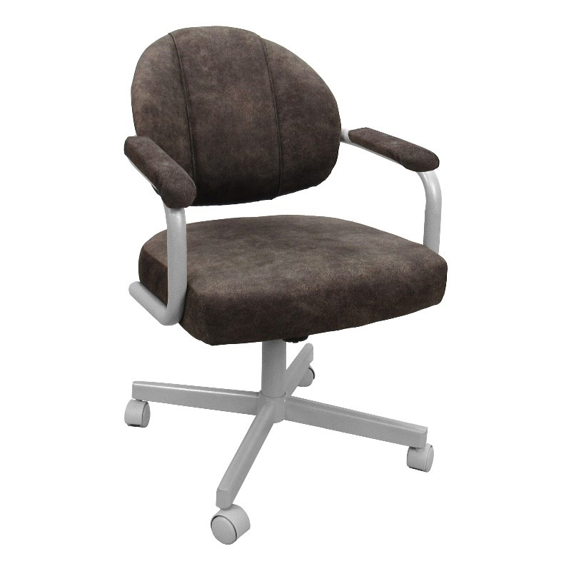 M-70 Swivel Metal Dining Caster Chair - Outlier Ash Brown Fabric - White Frame