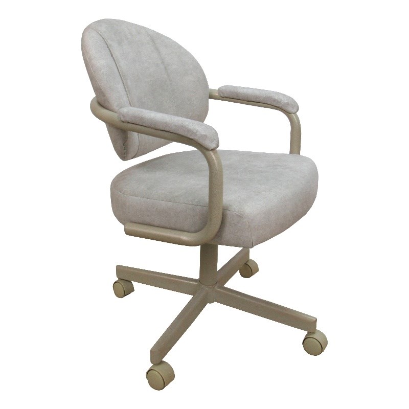 M-70 Swivel Metal Dining Caster Chair - Outlier Stucco Beige Fabric -Beige Frame