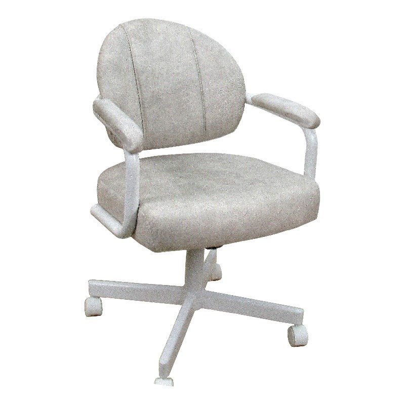 M-70 Swivel Metal Dining Caster Chair - Outlier Stucco Beige Fabric -White Frame