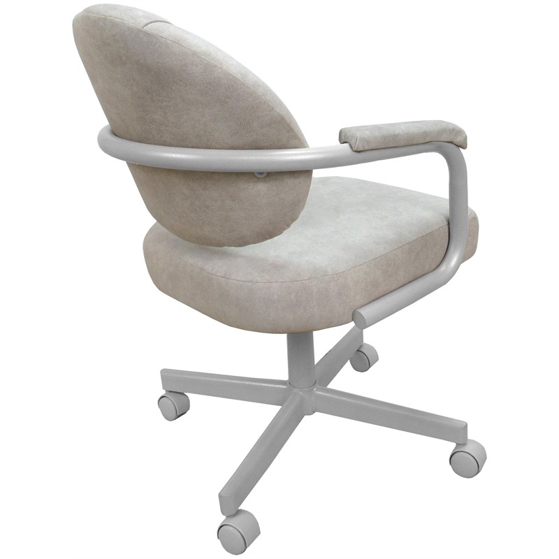 M-70 Swivel Metal Dining Caster Chair - Outlier Stucco Beige Fabric -White Frame