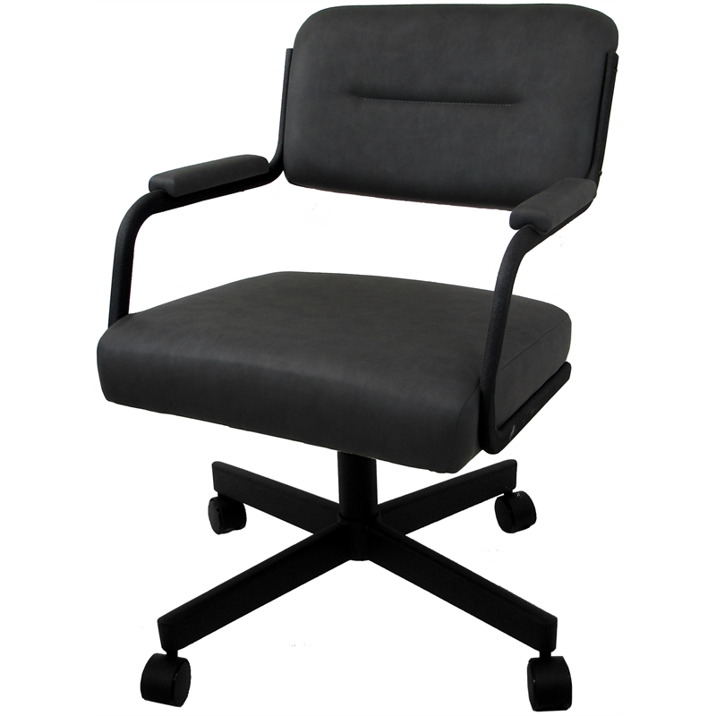 Swivel Metal Caster Dining Chair M-110 - Gray Vinyl - Black