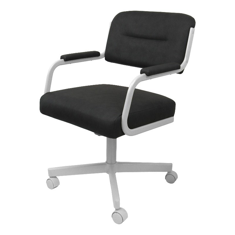 Swivel Metal Caster Dining Chair M-110 - Gray Vinyl - White Frame