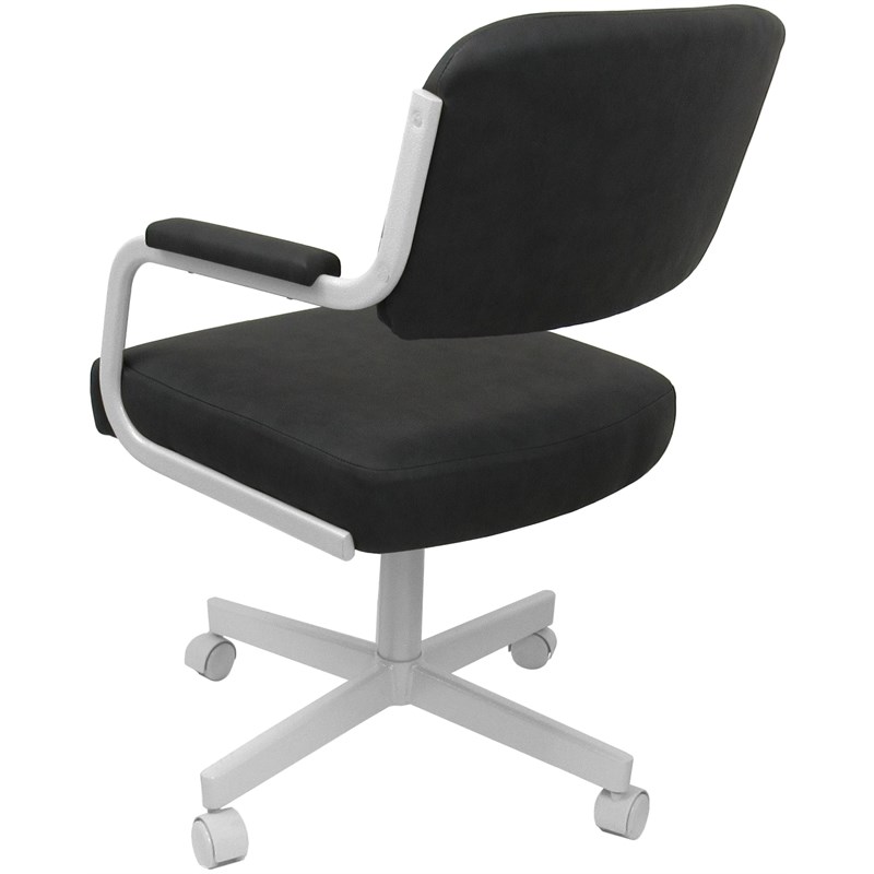 Swivel Metal Caster Dining Chair M-110 - Gray Vinyl - White Frame