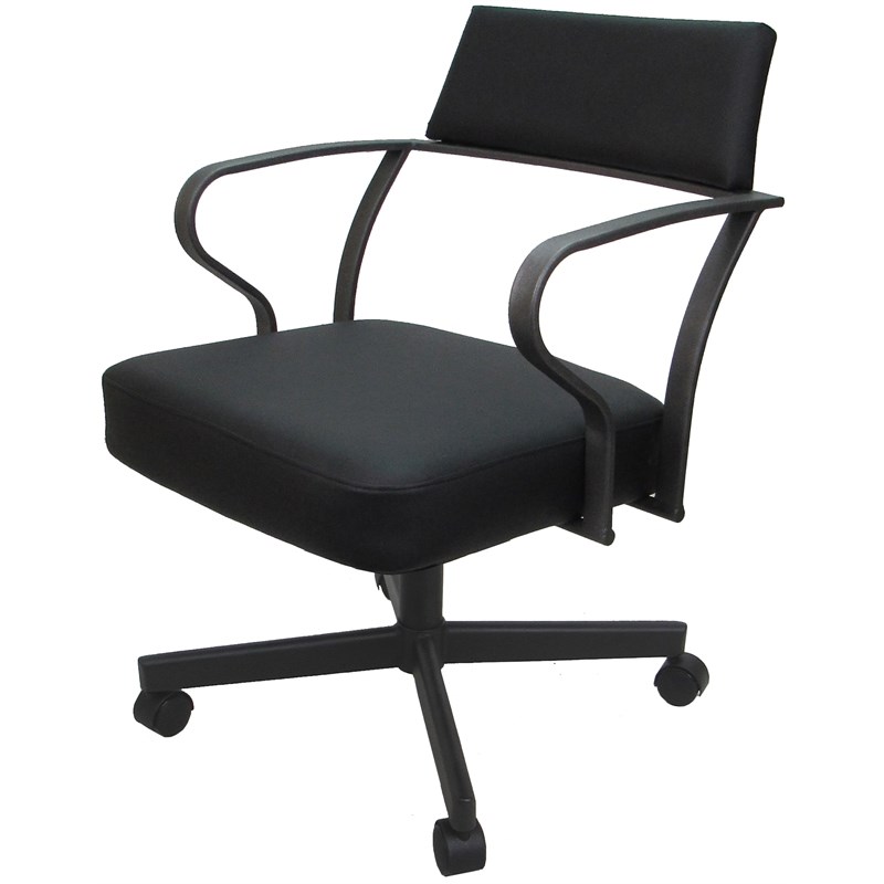 Carolina Swivel Tilt Metal Dining Caster Chair - Black  vinyl- Gray metal  frame
