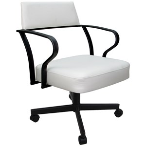 Carolina Swivel Tilt Metal Dining Caster Chair - White Vinyl - Black Frame