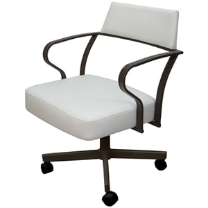 Carolina Swivel Tilt Metal Dining Caster Chair - White Vinyl - Brown Frame